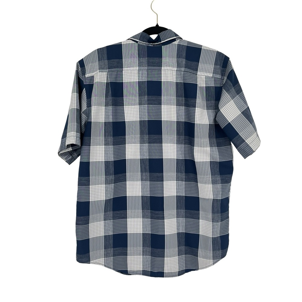 Orvis Mens Plaid Shirt Blue Gray Short Sleeve Button Up Outdoor Fishing Hiking